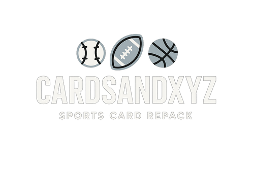 Make a streamlined logo for a sports card repack company That sells baseball football and basketball repacks. Use white or other light colors that will show up good on a black background. The name of the company is CARDSANDXYZ 